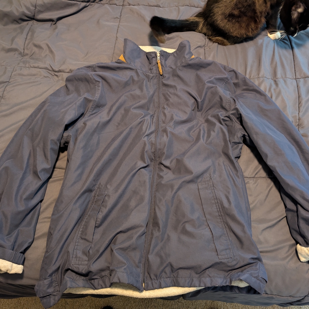 Nautica Blue Lightweight Shirt Jacket with Full-Length Zipper